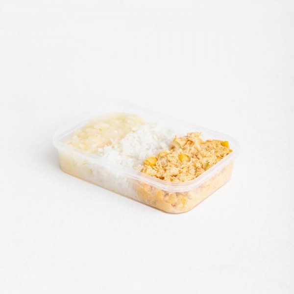 Marmita arroz e purê de batata com fricassê de frango 250g