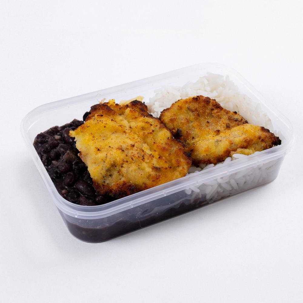 Marmita arroz e feijão com frango à milanesa 350g