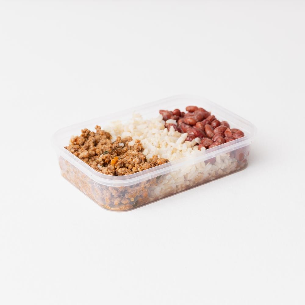 Marmita arroz e feijão vermelho com carne moída 350g