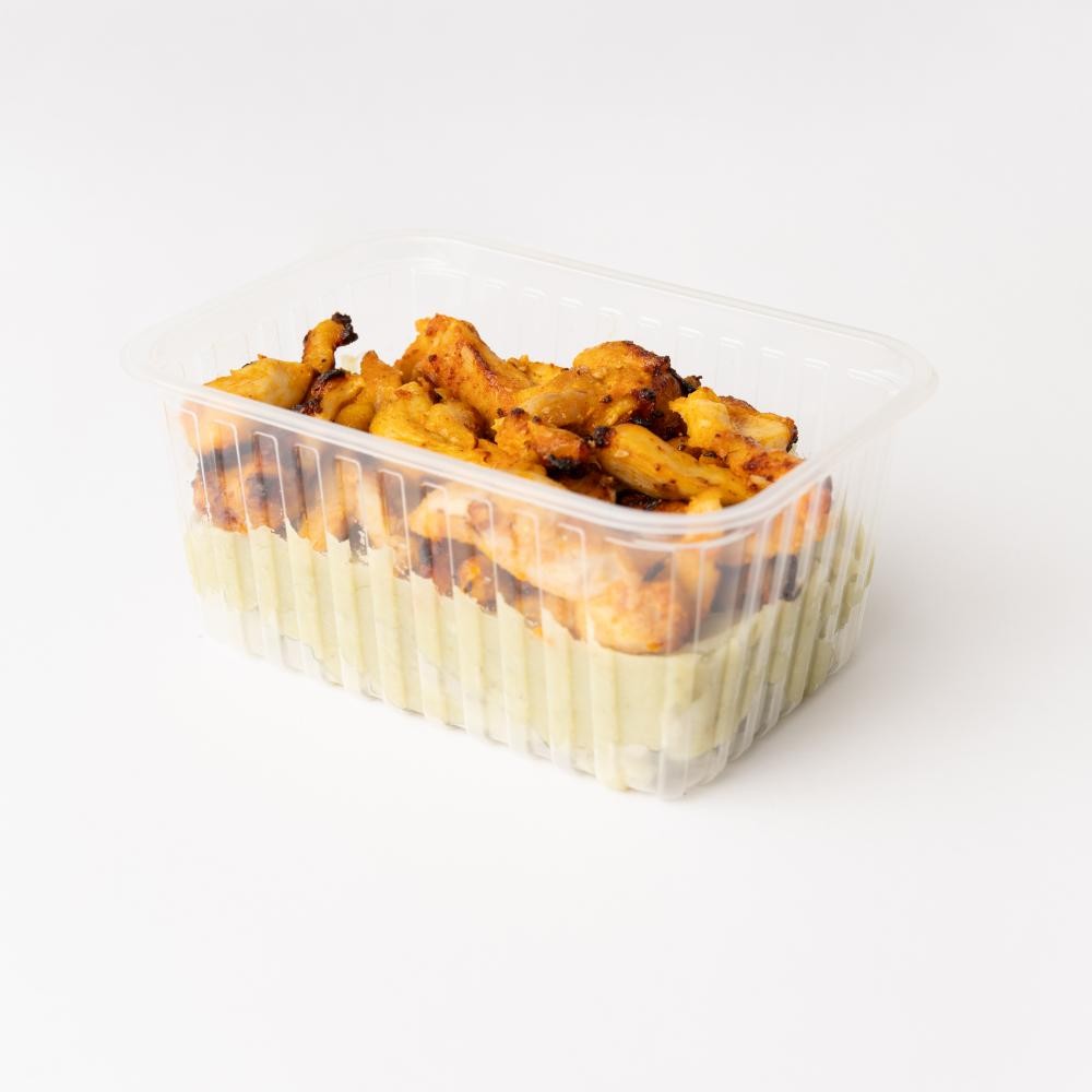Marmita purê batata doce com iscas de frango 500g