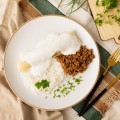 Marmita arroz com panqueca de carne ao molho branco 250g