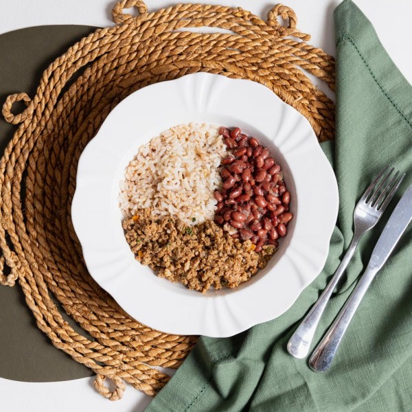 Marmita arroz e feijão vermelho com carne moída 250g