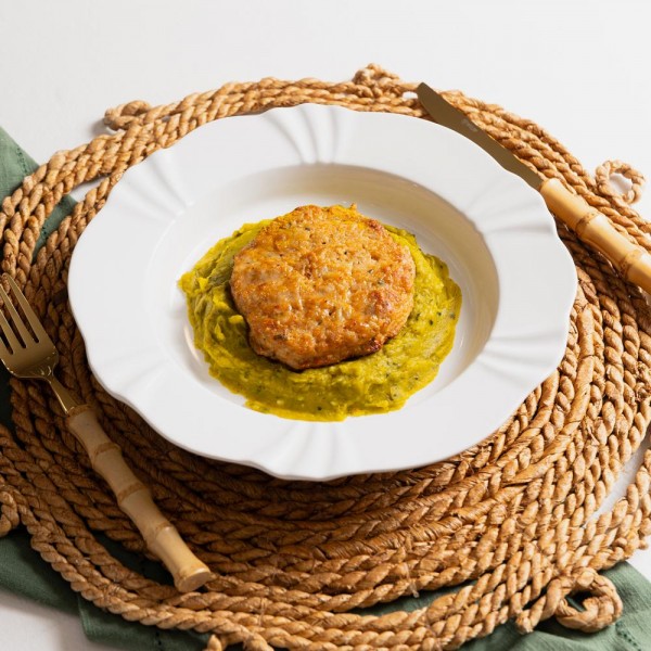 Marmita hamburguer de frango com purê de cabotiá 250g