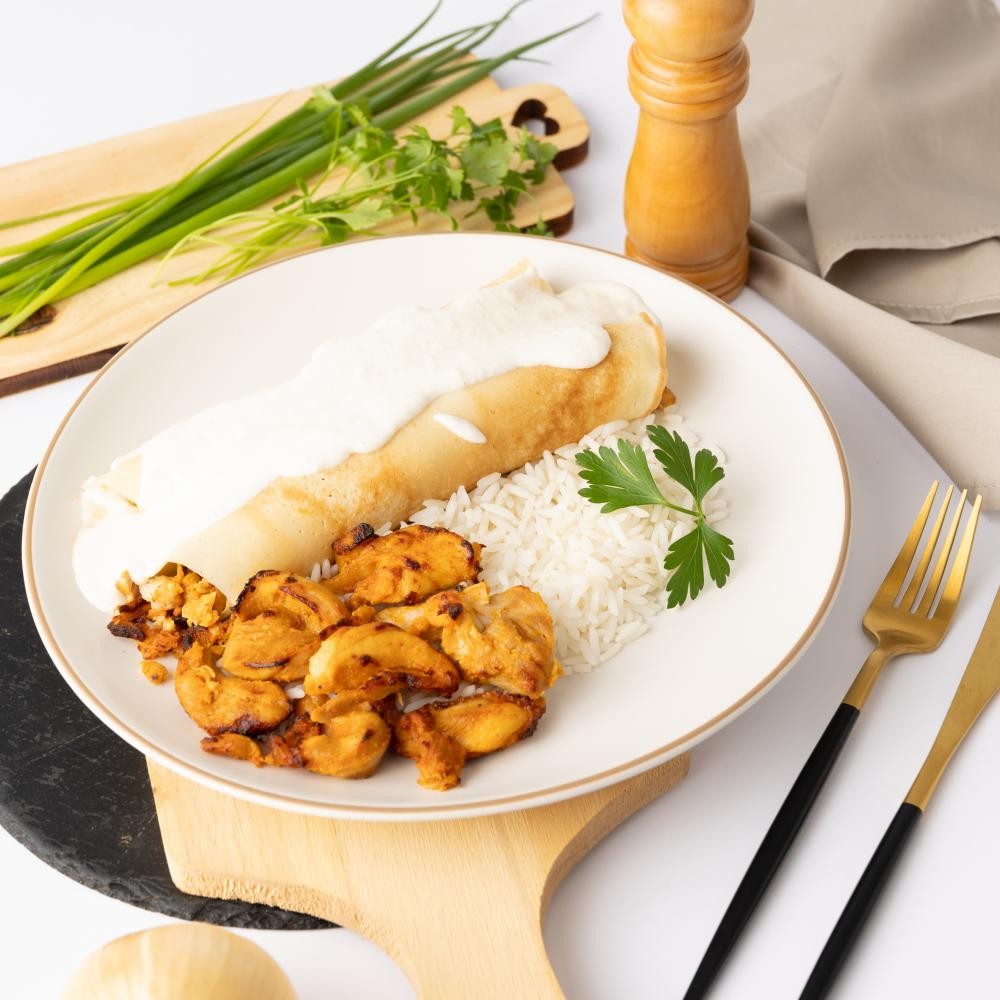 Marmita arroz com panqueca de frango ao molho branco 350g
